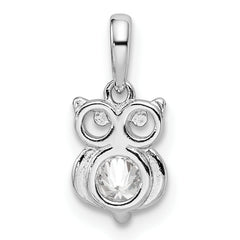 Sterling Silver Rhodium Plated CZ Owl Pendant