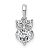 Sterling Silver Rhodium Plated CZ Owl Pendant