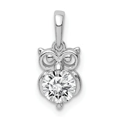 Sterling Silver Rhodium Plated CZ Owl Pendant
