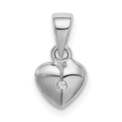 Sterling Silver Rhod-plated Polished & Satin CZ Heart Children's Pendant