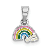 Sterling Silver RH-plated Polished & Enameled Rainbow Children's Pendant