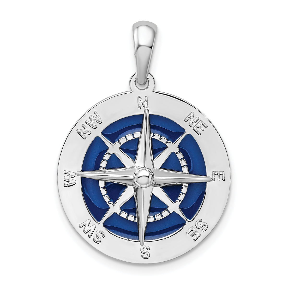 De-Ani Sterling Silver Rhodium-Plated Polished Enameled Large Compass Pendant