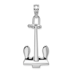 De-Ani Sterling Silver Rhodium-Plated 3D Moveable Navy Anchor Pendant
