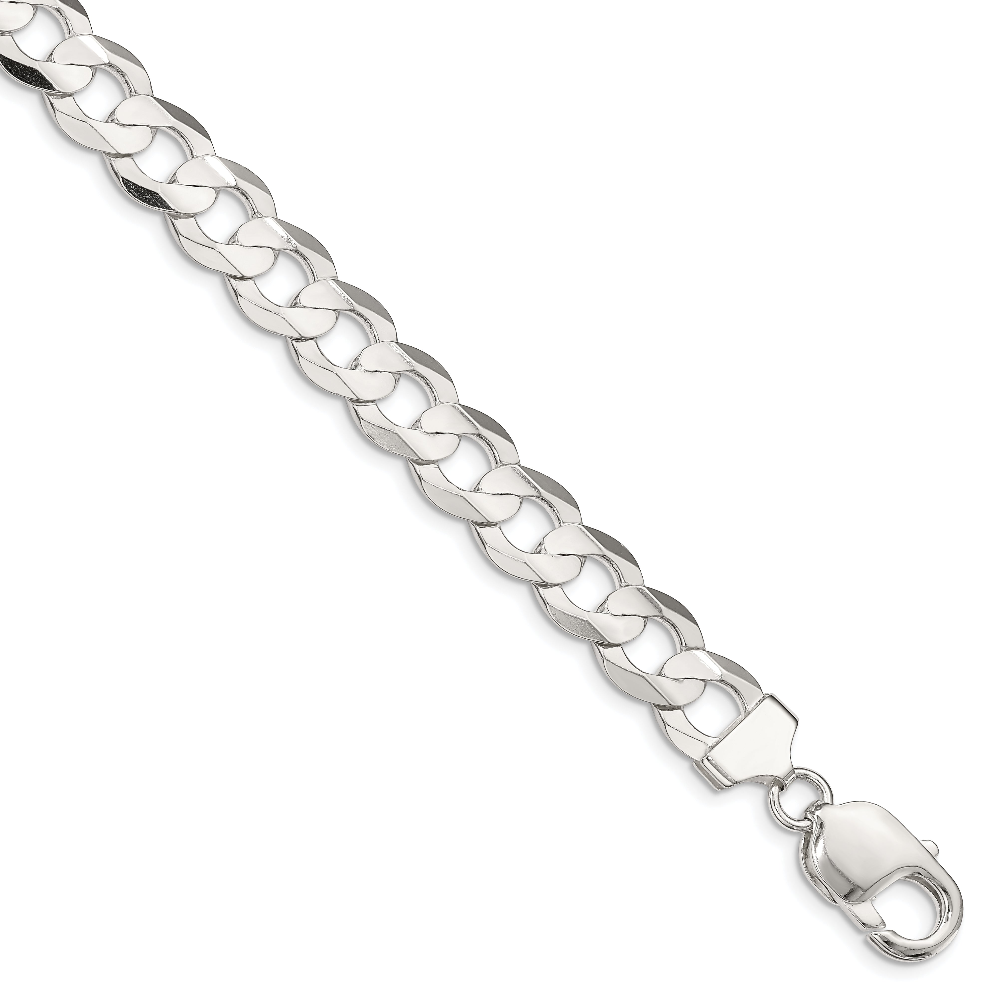 Sterling Silver 9.75mm Concave Beveled Curb Chain