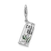 Amore La Vita Sterling Silver Rhodium-plated Polished 3-D Enameled Green Tea Beverage Charm with Fancy Lobster Clasp