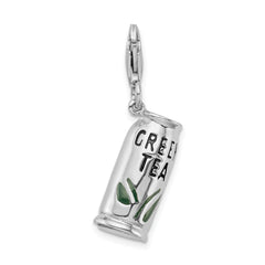 Amore La Vita Sterling Silver Rhodium-plated Polished 3-D Enameled Green Tea Beverage Charm with Fancy Lobster Clasp