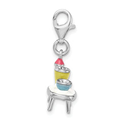 Sterling Silver Enamel Charm with Lobster Clasp Colorful Accent