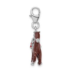Sterling Silver 925 Horse and Jockey Charm with Enamel Finish
