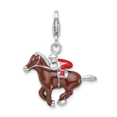 Sterling Silver 925 Horse and Jockey Charm with Enamel Finish