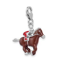 Sterling Silver 925 Horse and Jockey Charm with Enamel Finish