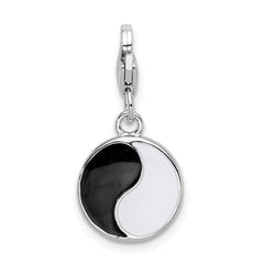 Sterling Silver 925 Yin Yang Charm with Enamel and Crystal
