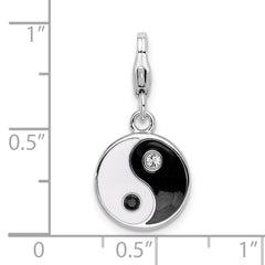 Sterling Silver 925 Yin Yang Charm with Enamel and Crystal