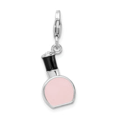 Sterling Silver 925 Nail Polish Charm with Pink Enamel Lobster Clasp
