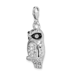 Sophia Jewelers Sterling Silver Owl Charm with Swarovski Crystals and Enamel