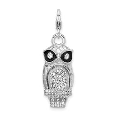 Amore La Vita Sterling Silver Rhodium-plated Polished 3-D Enameled Crystal From Swarovski Owl Charm with Fancy Lobster Clasp