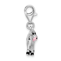 Sophia Jewelers 925 Sterling Silver 3D Cow Charm with Pink Enamel