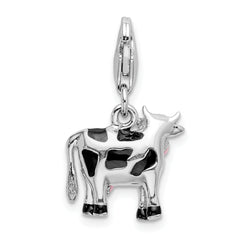 Sophia Jewelers 925 Sterling Silver 3D Cow Charm with Pink Enamel