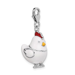 Sterling Silver Enamel Chicken Charm with Lobster Clasp
