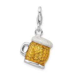 Sterling Silver 925 Beer Mug Charm with Lobster Clasp