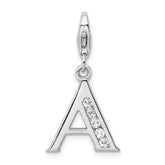 Amore La Vita Sterling Silver Rhodium-plated Polished CZ Letter A Initial Charm with Fancy Lobster Clasp