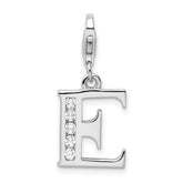 Amore La Vita Sterling Silver Rhodium-plated Polished CZ Letter E Initial Charm with Fancy Lobster Clasp