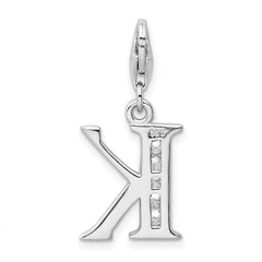 Amore La Vita Sterling Silver CZ Letter K Charm with Lobster Clasp