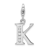 Amore La Vita Sterling Silver Rhodium-plated Polished CZ Letter K Initial Charm with Fancy Lobster Clasp