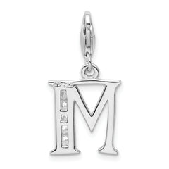 Amore La Vita Sterling Silver CZ Initial 'M' Charm with Fancy Clasp