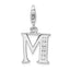 Amore La Vita Sterling Silver Rhodium-plated Polished CZ Letter M Initial Charm with Fancy Lobster Clasp