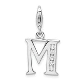 Amore La Vita Sterling Silver Rhodium-plated Polished CZ Letter M Initial Charm with Fancy Lobster Clasp