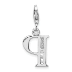 Amore La Vita Sterling Silver CZ Initial P Charm with Rhodium Finish