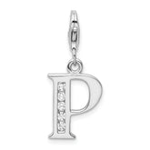 Amore La Vita Sterling Silver Rhodium-plated Polished CZ Letter P Initial Charm with Fancy Lobster Clasp