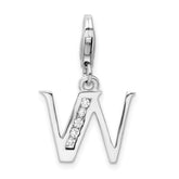 Amore La Vita Sterling Silver Rhodium-plated Polished CZ Letter W Initial Charm with Fancy Lobster Clasp