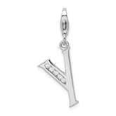 Amore La Vita Sterling Silver Rhodium-plated Polished CZ Letter Y Initial Charm with Fancy Lobster Clasp