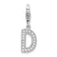Amore La Vita Sterling Silver Rhodium-plated Polished CZ Letter D Initial Charm with Fancy Lobster Clasp