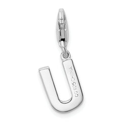 Amore La Vita Sterling Silver CZ Initial U Charm with Rhodium Finish