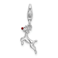 Sophia Jewelers Sterling Silver Rhodium 3-D Enameled Reindeer Charm