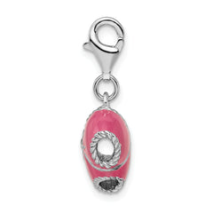 Rhodium-Plated Sterling Silver Pink Enamel Bikini Charm with Lobster Clasp