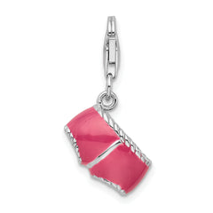 Rhodium-Plated Sterling Silver Pink Enamel Bikini Charm with Lobster Clasp