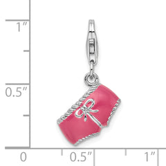 Rhodium-Plated Sterling Silver Pink Enamel Bikini Charm with Lobster Clasp