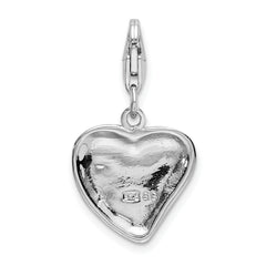 Sterling Silver Dog Paw Heart Charm with Rhodium Polish