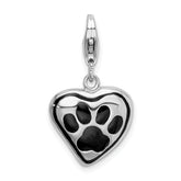 Amore La Vita Sterling Silver Rhodium-plated Polished Enameled Heart With Dog Paw Print Charm