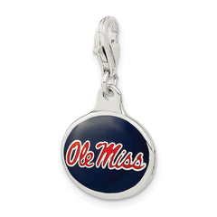 Sterling Silver Enamel Ole Miss Charm with Lobster Clasp