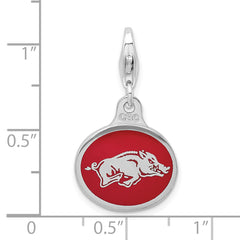 Sterling Silver Enamel University of Arkansas Charm with Lobster Clasp