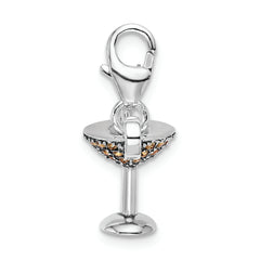 Sterling Silver 925 Crystal Martini Glass Charm Rhodium-Plated