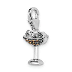 Sterling Silver 925 Crystal Martini Glass Charm Rhodium-Plated