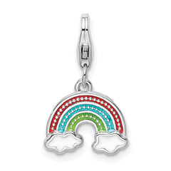 Amore La Vita Sterling Silver Rhodium-plated Polished Multi-colored Enameled Rainbow Charm with Fancy Lobster Clasp