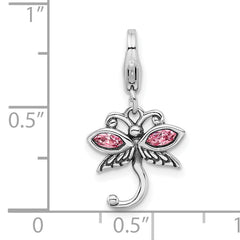 Sterling Silver Dragonfly Charm with Pink Crystals