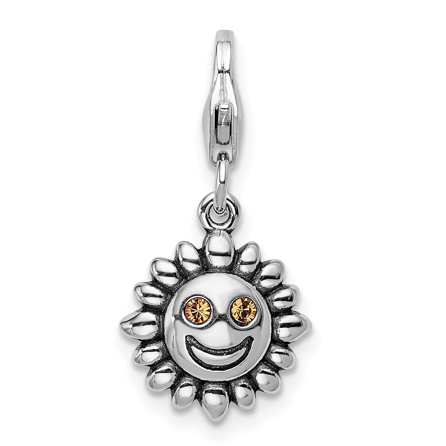 Amore La Vita Sterling Silver Rhodium-plated Polished 3-D Yellow Crystal From Swarovski Sun Charm with Fancy Lobster Clasp