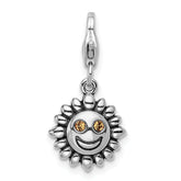 Amore La Vita Sterling Silver Rhodium-plated Polished 3-D Yellow Crystal From Swarovski Sun Charm with Fancy Lobster Clasp